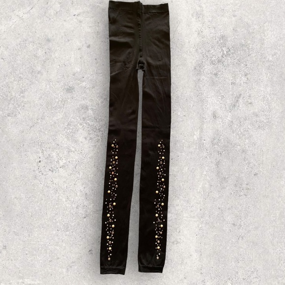 Black Studded Leggings Pearl, Rhinestone Silver Studded Size S-M Great Condition - Picture 5 of 11